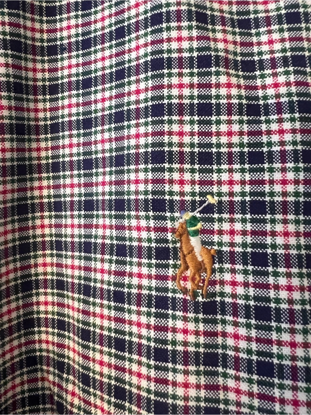 Upcycled Men’s Ralph Lauren Plaid Button-Down in Navy, Red, White, Green - Picture 3 of 5